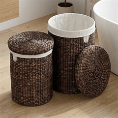 Vasketøjskurve - sæt m. 2 stk. i vandhyacint. Rund - MØRK